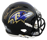 Ravens Ray Lewis Signed Speed Mini Helmet W/ Case w/ Gold Sig BAS Witnessed