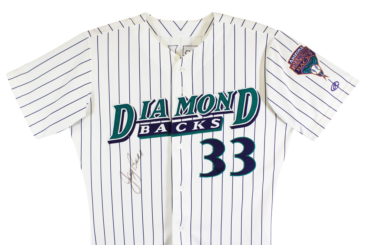 D-Backs Jay Bell Signed Game Used White Pinstripe Rawlings Jersey BAS #BU55007