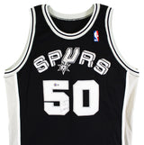 Spurs David Robinson "2 Cor 5:7" Signed Black Champion Jersey BAS #BU55005