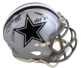 Cowboys Drew Pearson "HOF 21" Signed Silver Speed Mini Helmet W/ Case BAS Wit