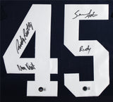 Notre Dame Rudy Ruettiger & Sean Astin Signed Navy Pro Style Framed Jersey BAS W