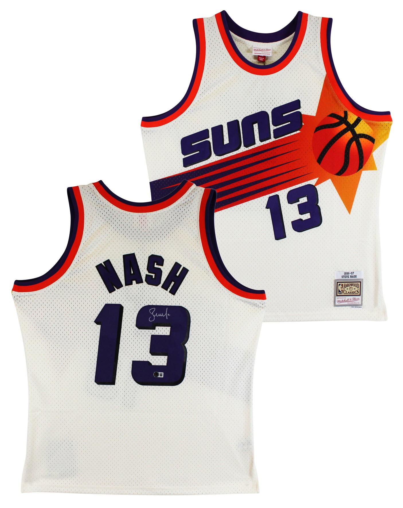 Suns Steve Nash Signed Cream M&N 1996-97 HWC Swingman Jersey BAS Witnessed