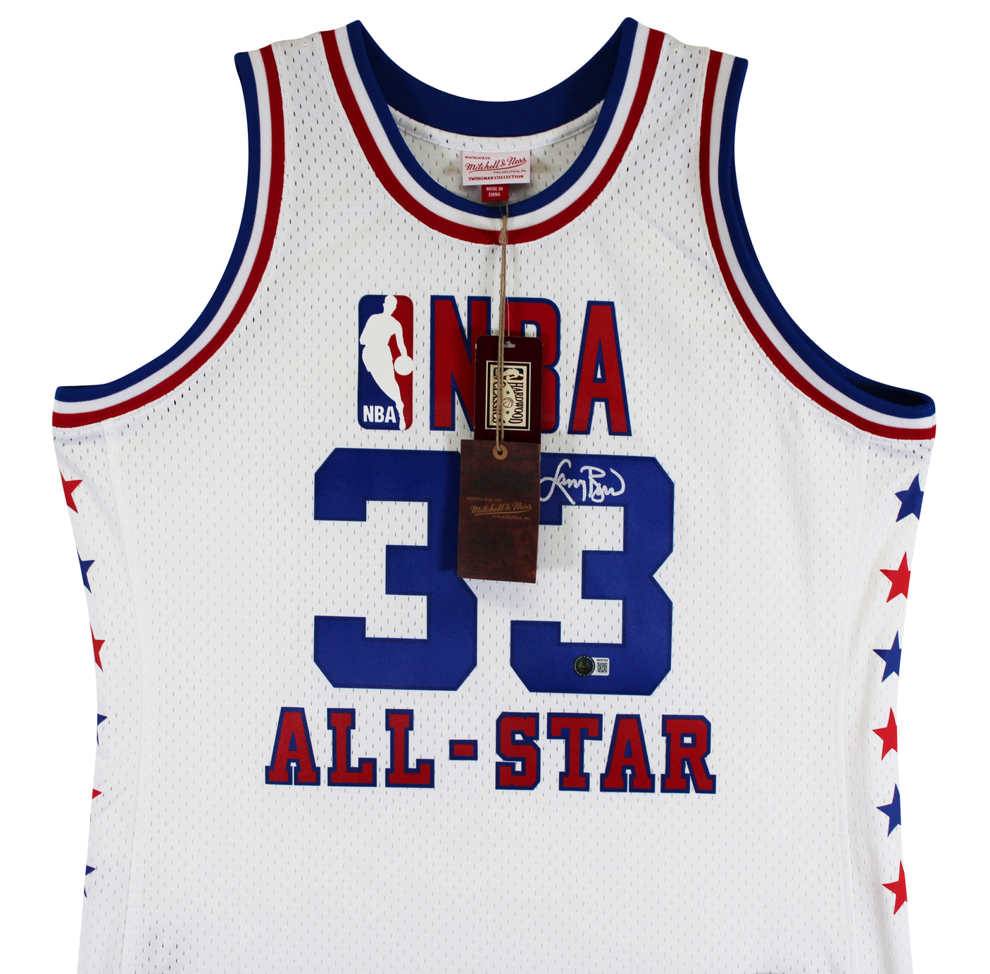 Celtics Larry Bird Signed 1986 White M&N All-Star Game Swingman Jersey BAS Wit