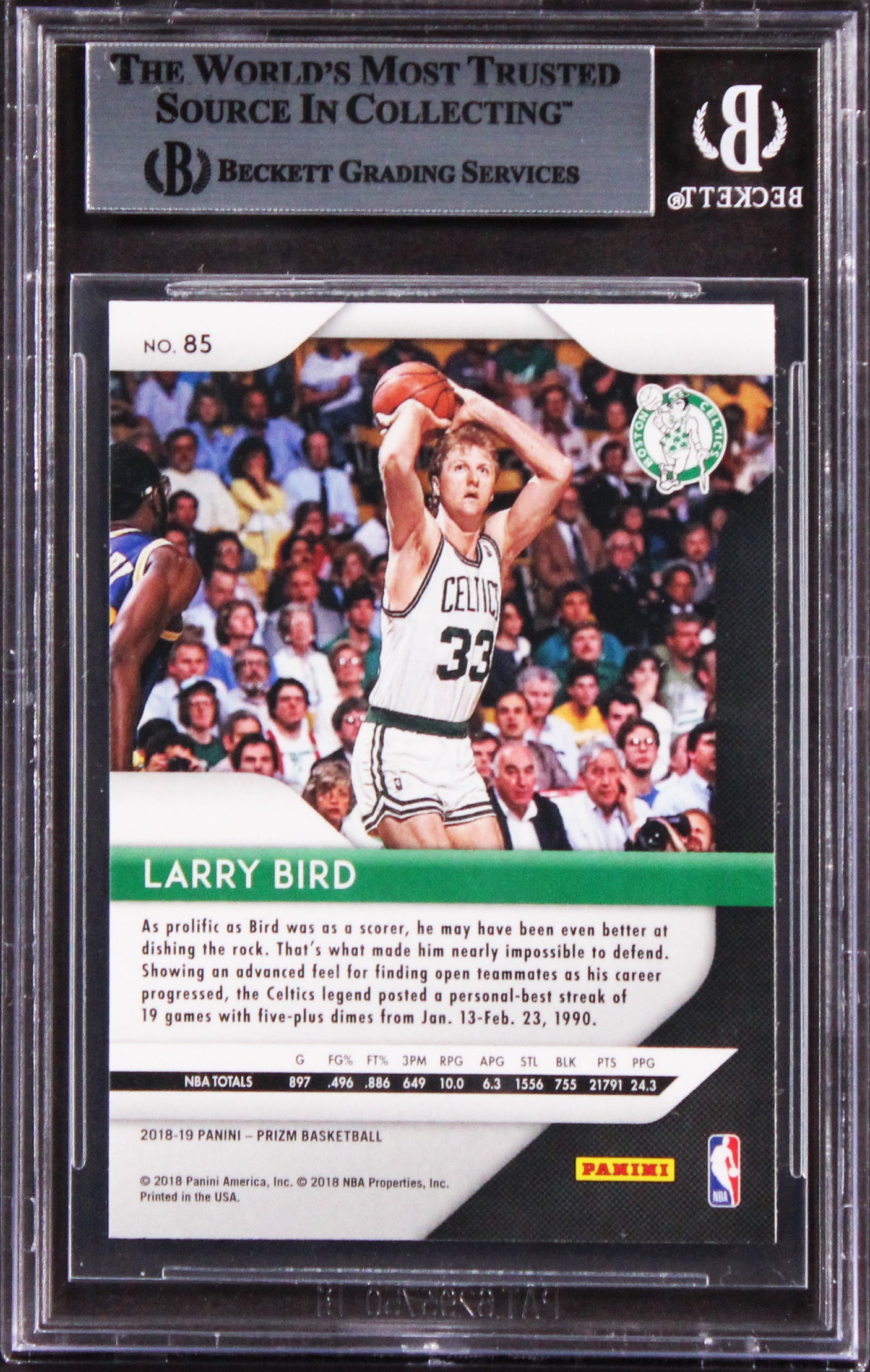 Celtics Larry Bird Authentic Signed 2018 Panini Prizm #85 Card BAS Slabbed 2