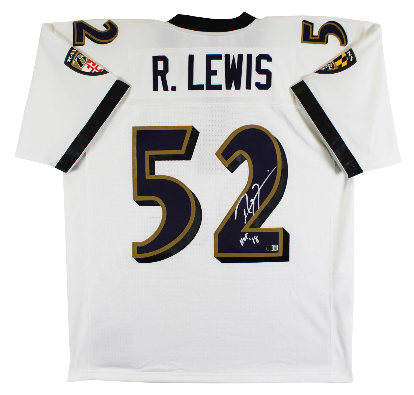 Ravens Ray Lewis Authentic Signed White Mitchell & Ness Jersey BAS Witnessed