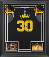 Stephen Curry "Goat" Signed '21 Black Nike City Ed Authentic Framed Jersey BAS