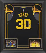 Stephen Curry "Goat" Signed '21 Black Nike City Ed Authentic Framed Jersey BAS