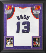 Suns Steve Nash Signed White M&N 1996-97 HWC Swingman Framed Jersey BAS Witness