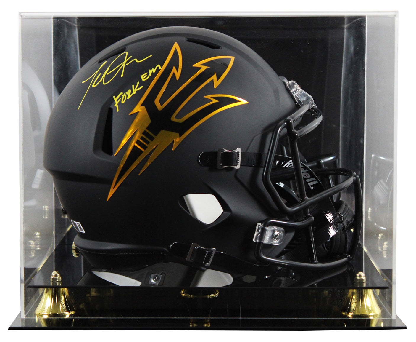 ASU Terrell Suggs "Fork Em" Signed Black F/S Speed Rep Helmet W/ Case BAS Wit
