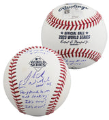 Rangers Eric Nadel & Josh Sborz Signed 2023 WS Logo OML Baseball BAS Fanatics