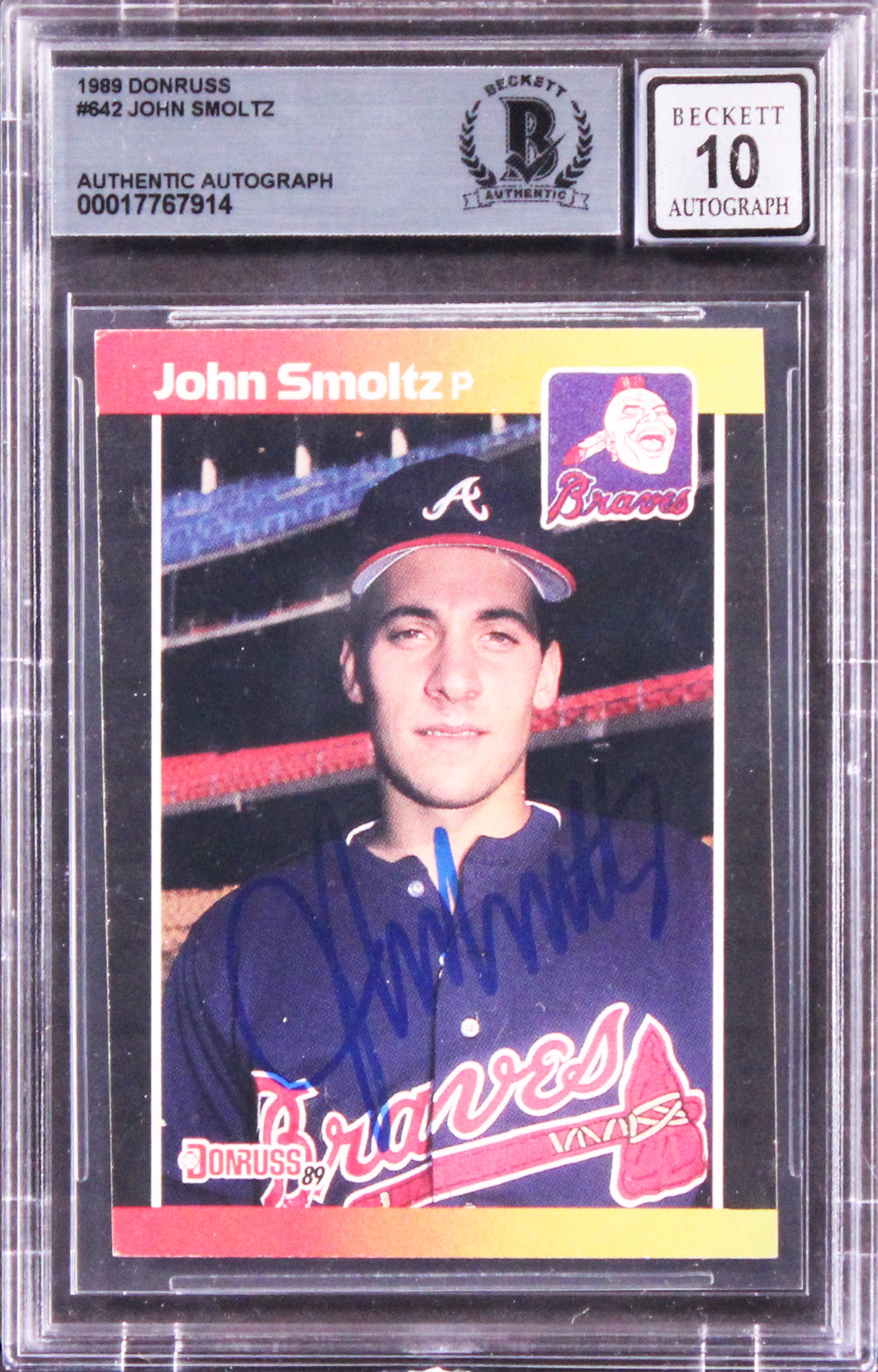 Braves John Smoltz Signed 1989 Donruss #642 Rookie Card Gem Mint 10! BAS Slabbed