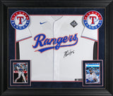 Rangers Marcus Semien Signed White Nike Framed Jersey w/ 2023 WS Patch BAS Wit