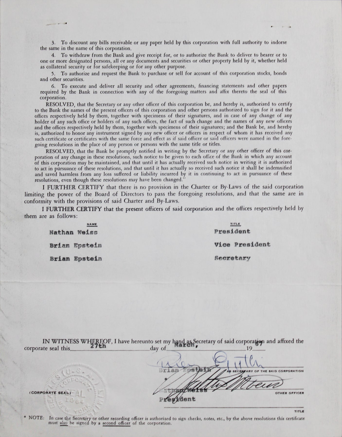 Brian Epstein The Beatles Signed 4 Page 8.5x11 1967 Contract BAS #AE13886