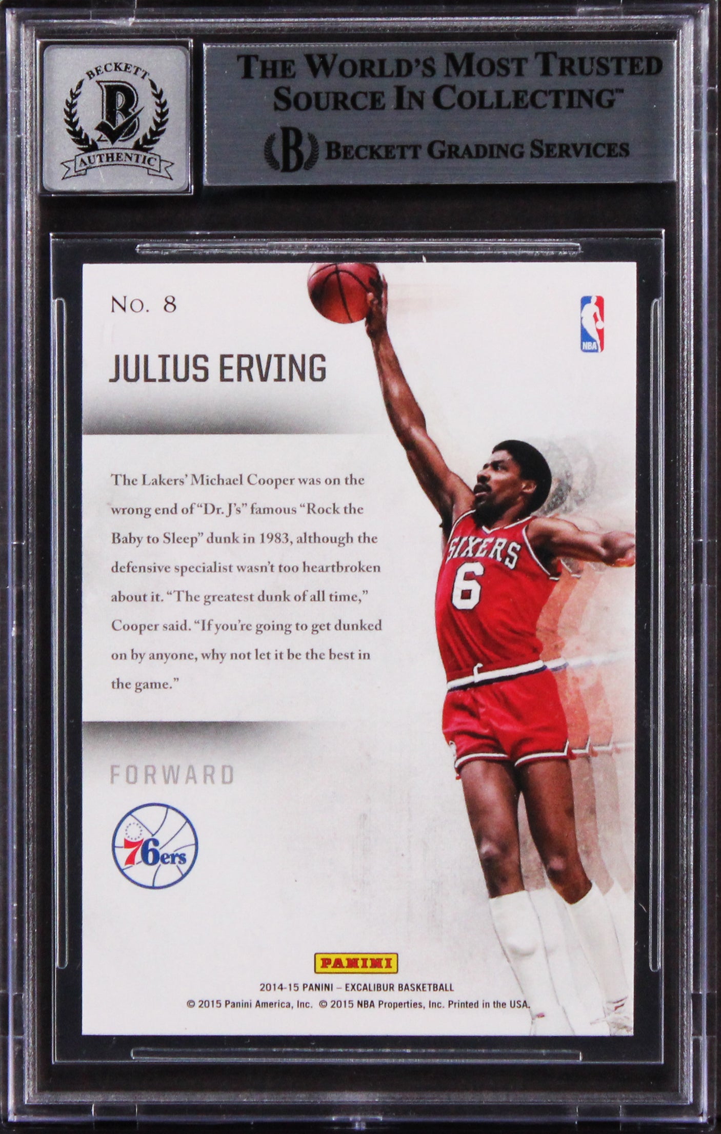 76ers Julius Erving Signed 2014 Panini Excalibur Slam Inc. Card Auto 10 BAS Slab