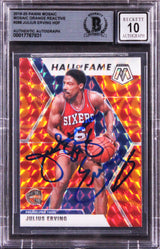 Julius Erving Signed 2019 Panini Mosaic Orange React #288 Card Auto 10! BAS Slab