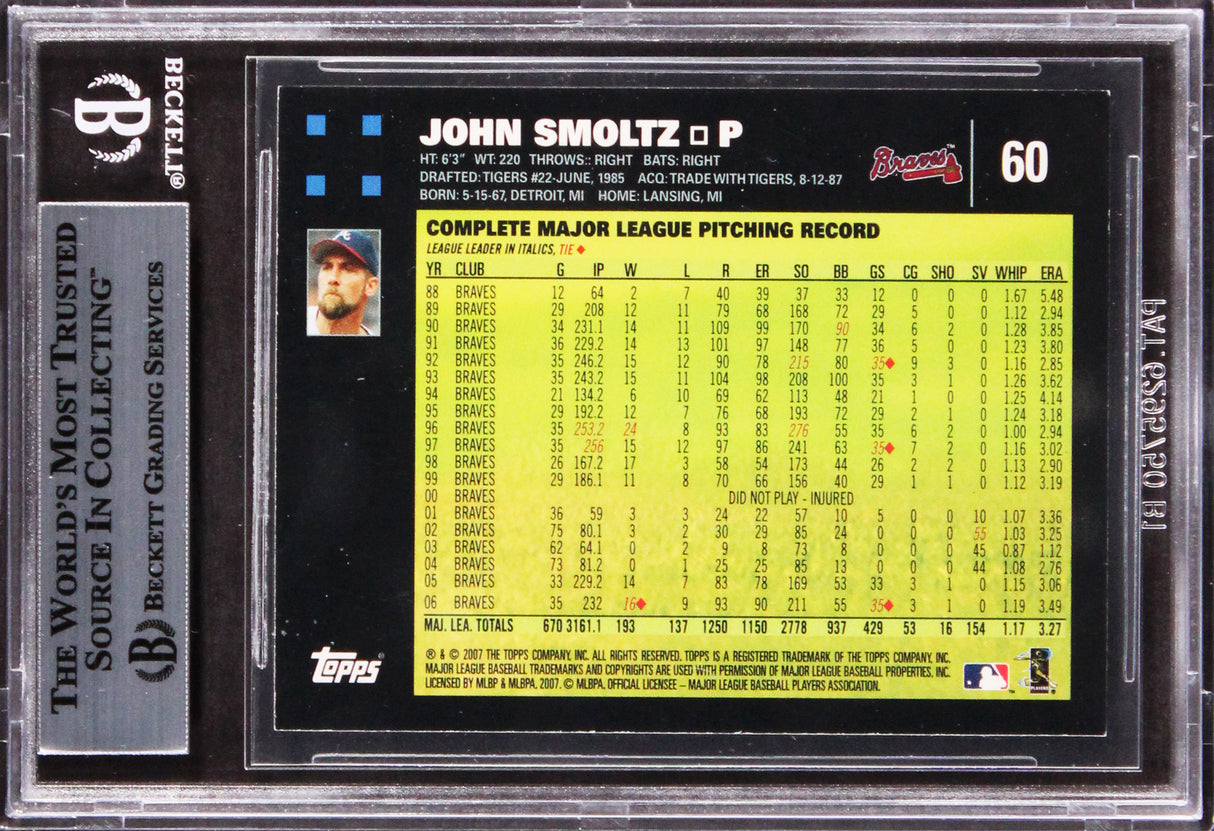 Braves John Smoltz Authentic Signed 2007 Topps #60 Card Autographed BAS Slabbed