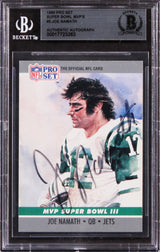 Jets Joe Namath Signed 1990 Pro Set Super Bowl MVP'S #3 Card BAS Slabbed