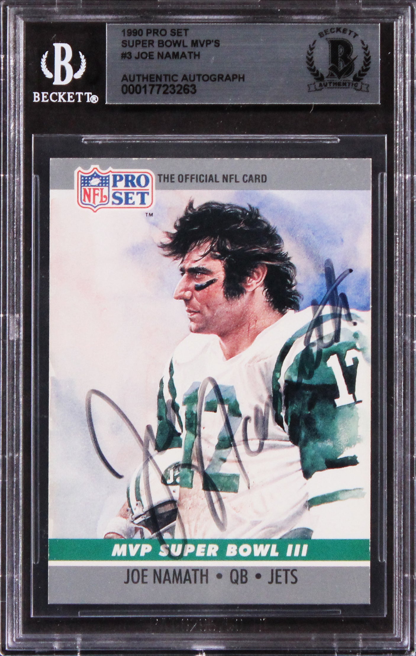 Jets Joe Namath Signed 1990 Pro Set Super Bowl MVP'S #3 Card BAS Slabbed