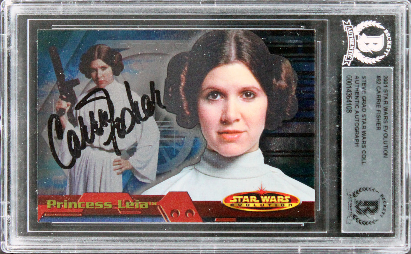 Carrie Fisher Star Wars Signed 2001 Star Wars Evolution #62 Card BAS Slabbed