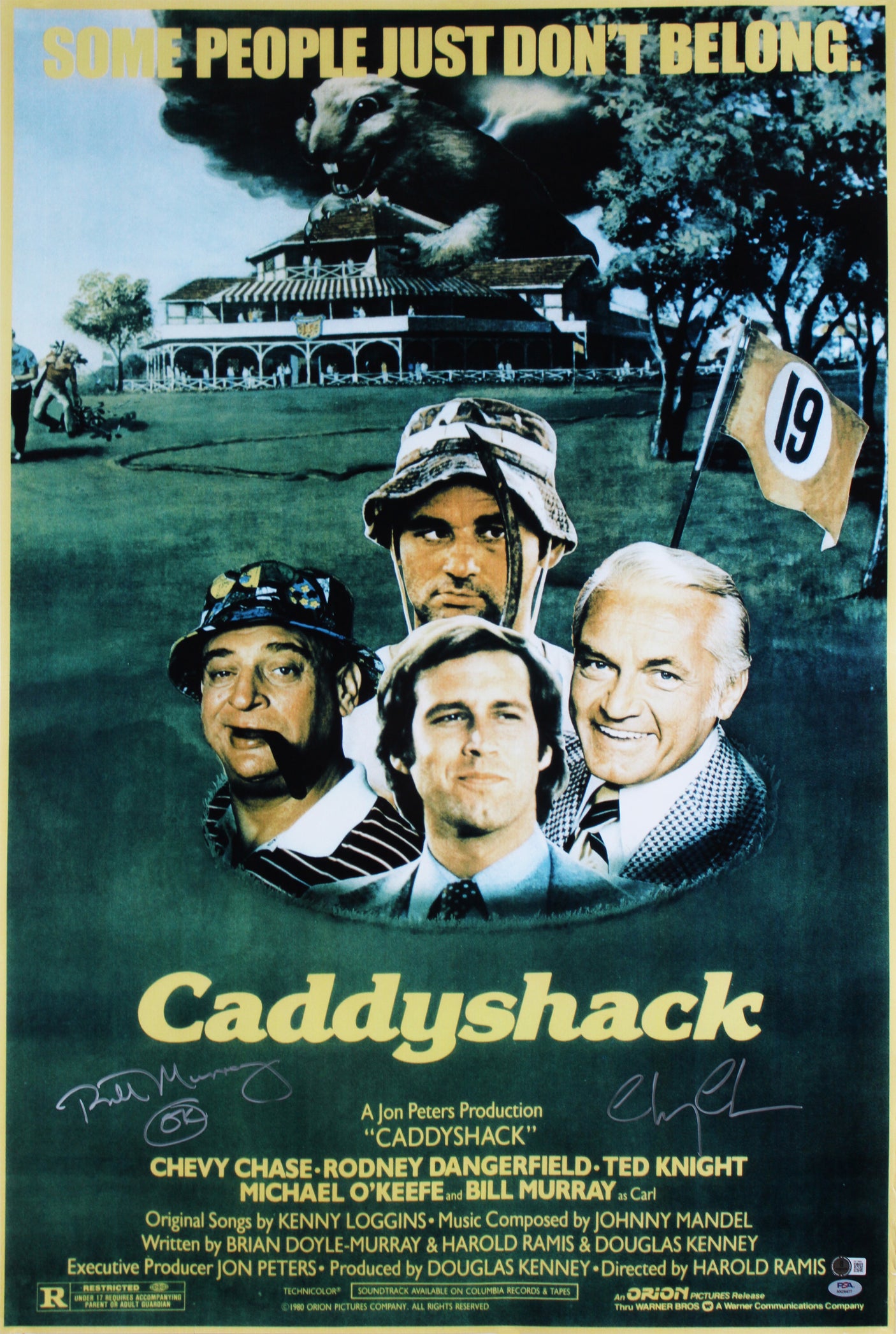 Bill Murray & Chevy Chase Caddyshack Authentic Signed 26x40 Poster BAS #AE13869
