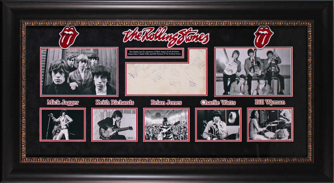 Rolling Stones (5) Jagger, Richards, Wyman +2 Signed & Framed 7x11 Cut BAS LOA