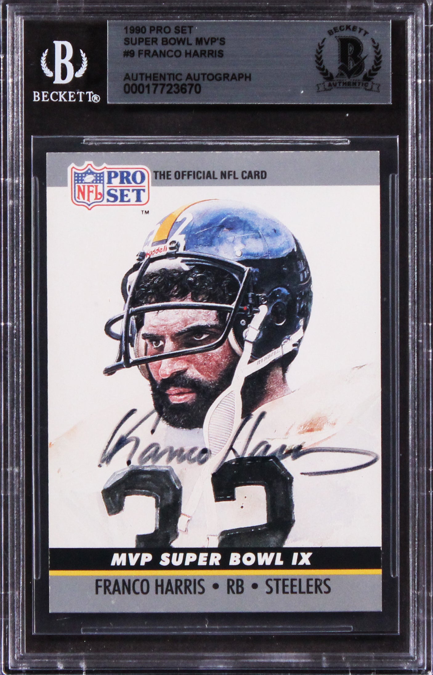 Steelers Franco Harris Signed 1990 Pro Set Super Bowl MVP'S #9 Card BAS Slabbed