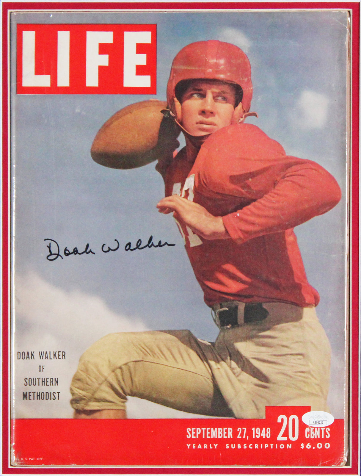SMU Doak Walker Authentic Signed & Framed 1948 Life Magazine Cover JSA #AS96222