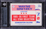 Oilers Wayne Gretzky Signed 1986 Topps Sticker Inserts Card BAS Slabbed
