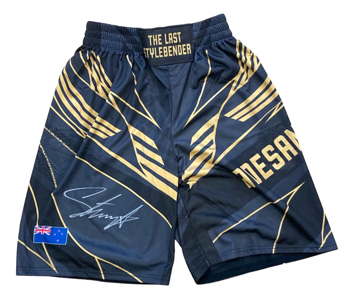 Israel Adesanya Signed Custom Black MMA Fight Trunks BAS