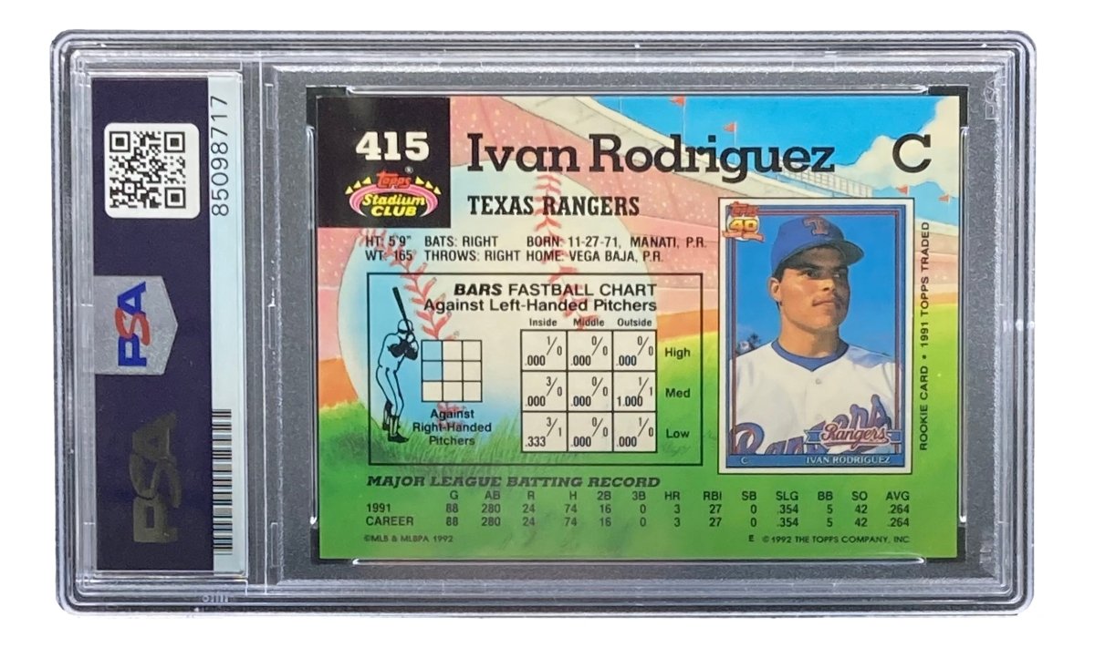 Ivan Rodriguez Signed 1992 Topps #415 Texas Rangers Rookie Card PSA/DNA - Sports Integrity