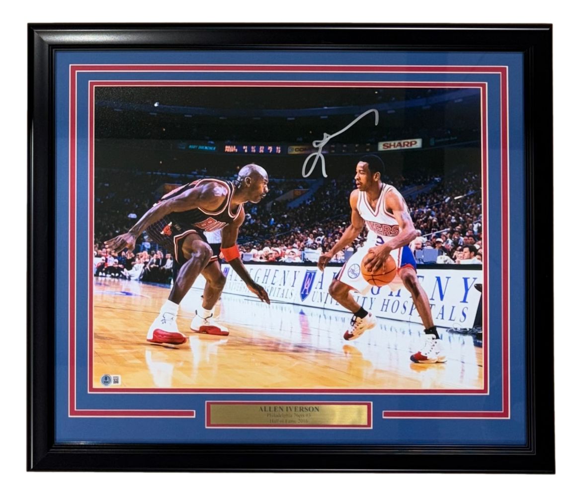 Allen Iverson Signed Framed 16x20 76ers vs Michael Jordan Photo 2 BAS