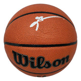 The Allen Iverson 76ers Signed Wilson NBA I/O Replica Basketball by Sports Integrity features a brown pebbled texture, a white signature, and the Wilson brand name in black lettering.