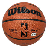 The Sports Integrity Allen Iverson 76ers Signed Wilson NBA I/O Replica Basketball features an orange surface with black seams, black text and logos including the NBA logo and signature, plus a textured finish.