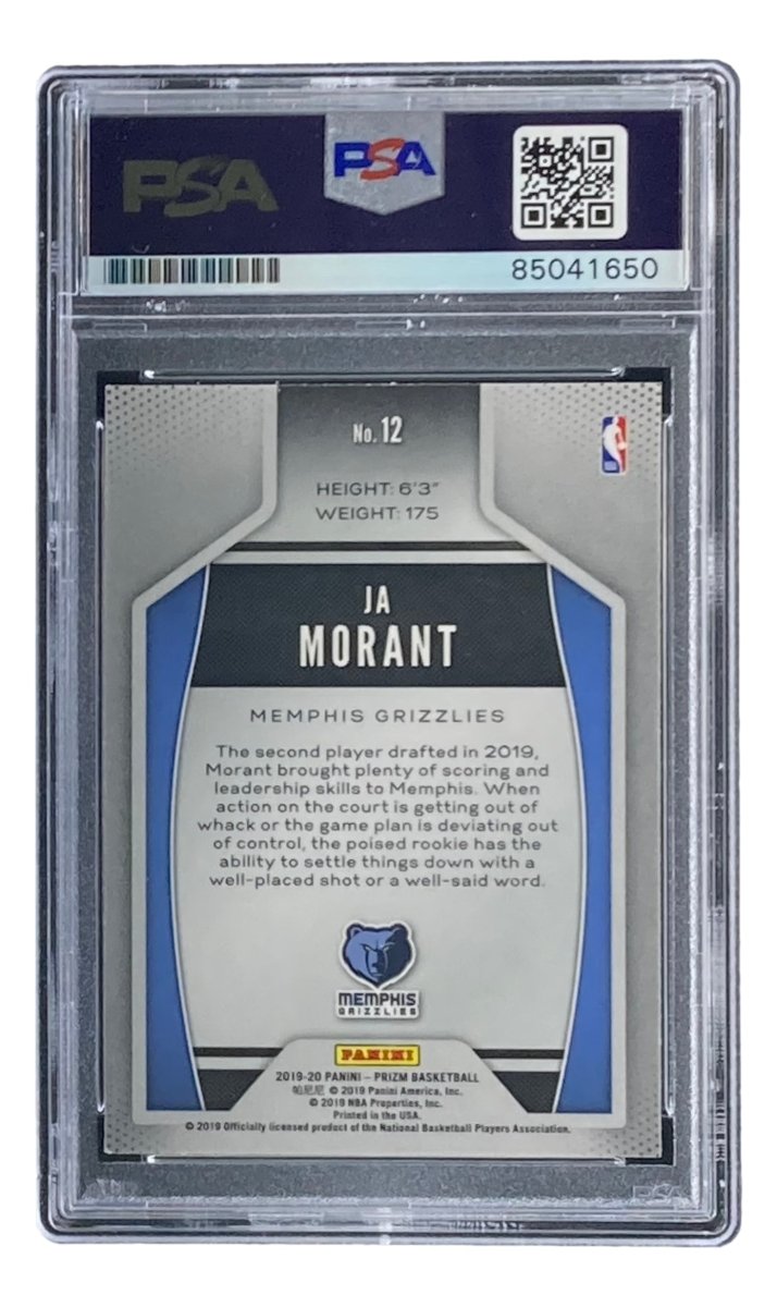 Ja Morant Signed 2019 - 20 Panini Prizm #12 Grizzlies Rookie Card PSA/DNA - Sports Integrity