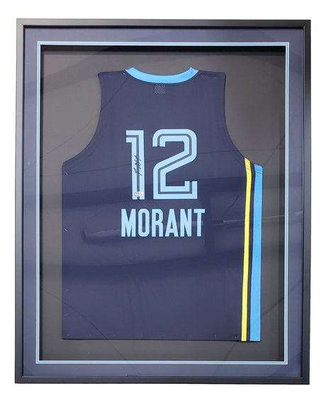 Ja Morant Memphis Signed Framed Navy Blue Basketball Jersey BAS - Sports Integrity