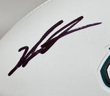 A Jalen Carter autographed Philadelphia Eagles logo football by Sports Integrity, with a black marker signature on white and part of the teal and black team logo visible. Includes BAS authentication and Super Bowl 59 (LIX) display case.