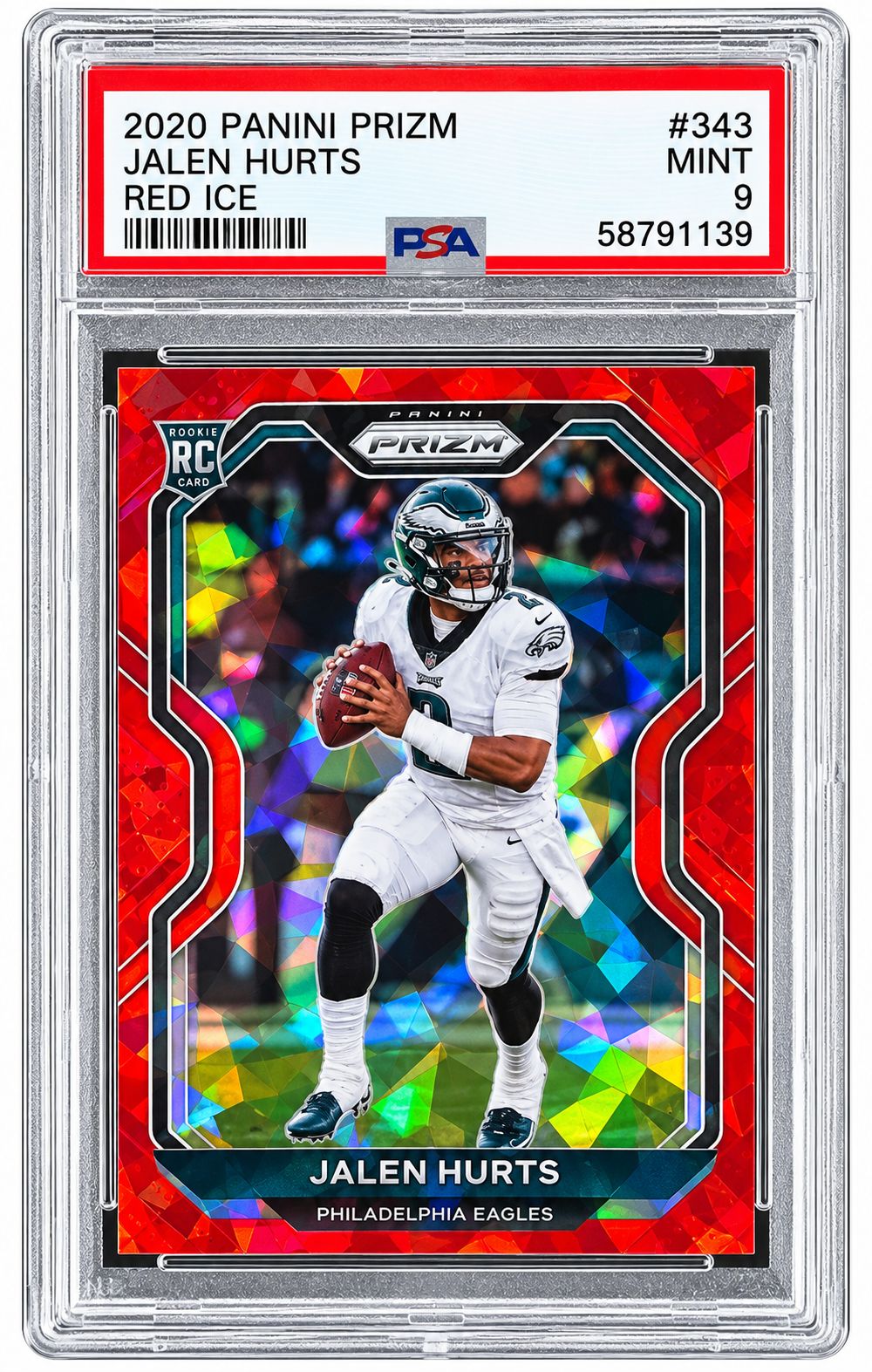 2020 Panini Prizm #343 Red Ice Jalen Hurts Eagles Rookie Card PSA Mint 9
