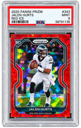 2020 Panini Prizm #343 Red Ice Jalen Hurts Eagles Rookie Card PSA Mint 9