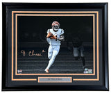 Sports Integrity Ja'Marr Chase Signed Framed 16x20 Cincinnati Bengals Spotlight Photo BAS, featuring Chase in uniform running with the ball, dark background, and a nameplate below the photo.
