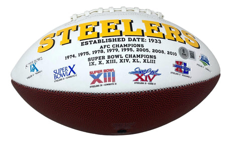 The James Harrison Signed Pittsburgh Steelers Logo Football by Sports Integrity features the team logo and is a collectible item for fans.