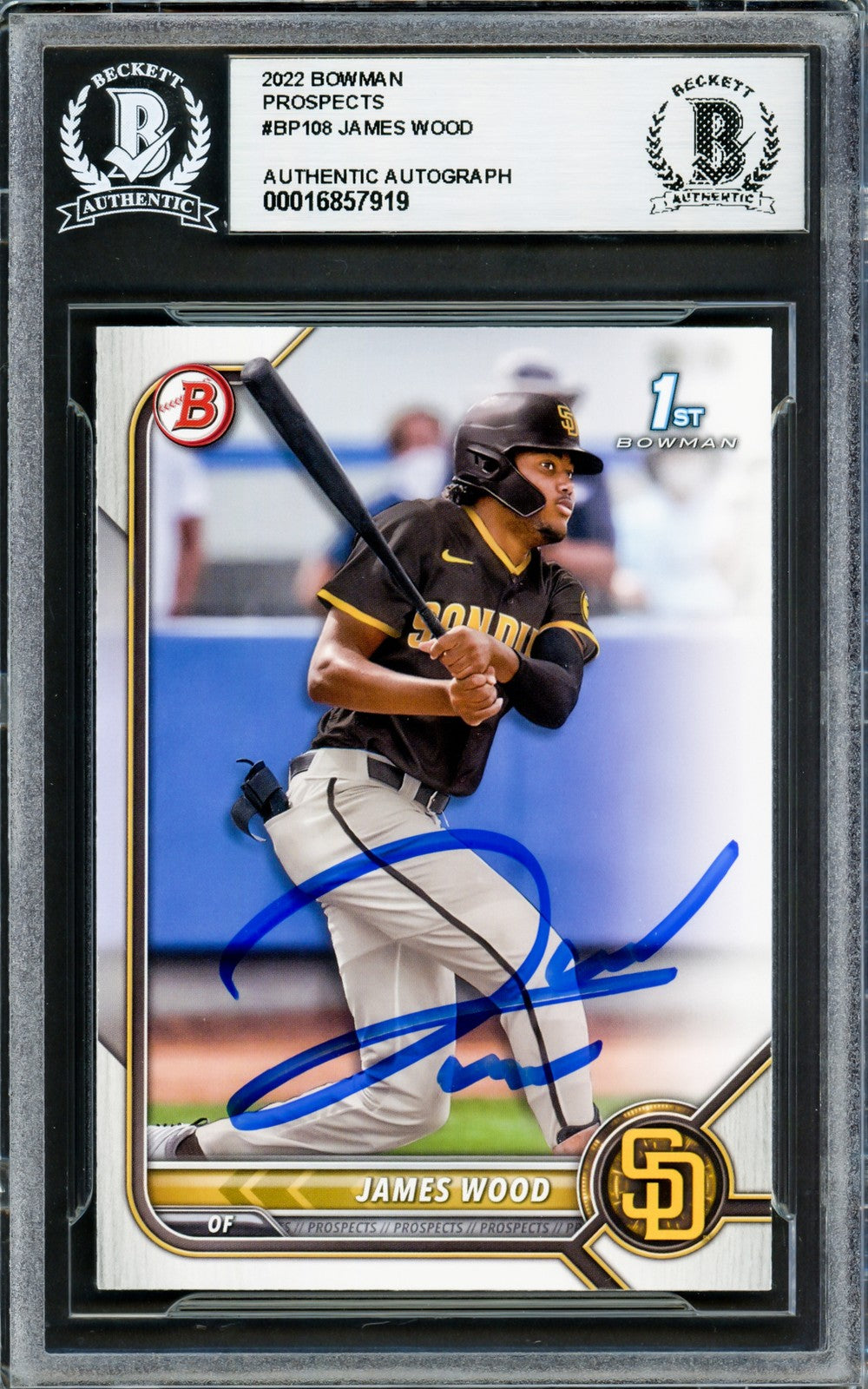James Wood Signed 2022 Bowman Prospects #BP108 Padres Rookie Card BAS