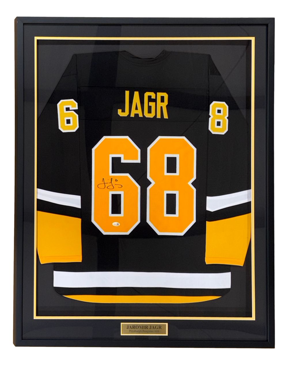 Jaromir Jagr Pittsburgh Signed Framed Black Hockey Jersey JSA QR