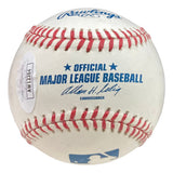 A Jason Heyward Los Angeles Dodgers signed Rawlings Official MLB baseball by Sports Integrity, featuring red stitching, MLB labeling, a commissioner's signature, and a JSA authentication sticker on the left side.