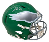 The Jason Kelce Signed Eagles FS Kelly Green Speed Authentic Helmet by Sports Integrity features a silver wing design, gray and white faceguard, and his signature in silver on top, authenticated with a PSA ITP hologram.
