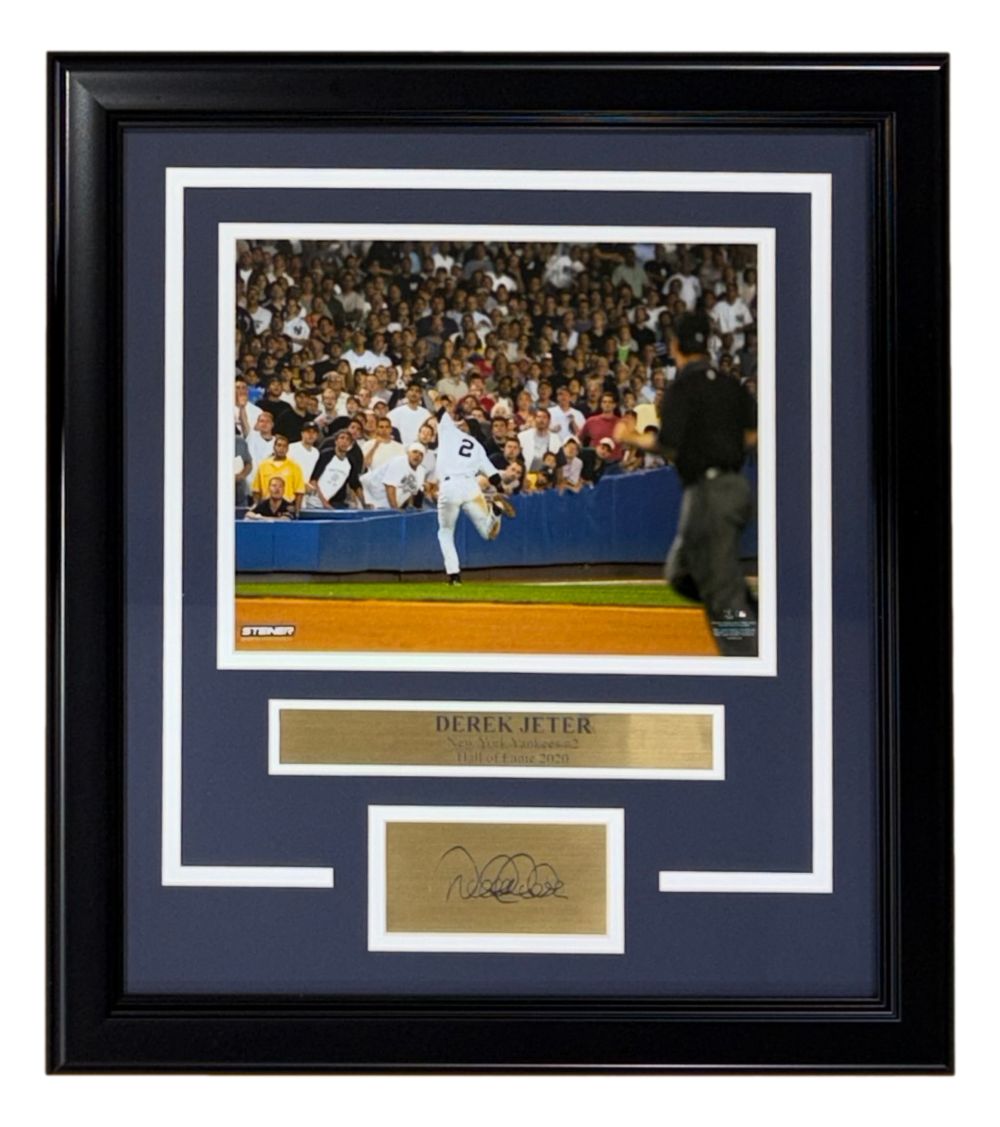 Derek Jeter Framed 8x10 New York Yankees Catch Photo w/ Laser Engraved Signature