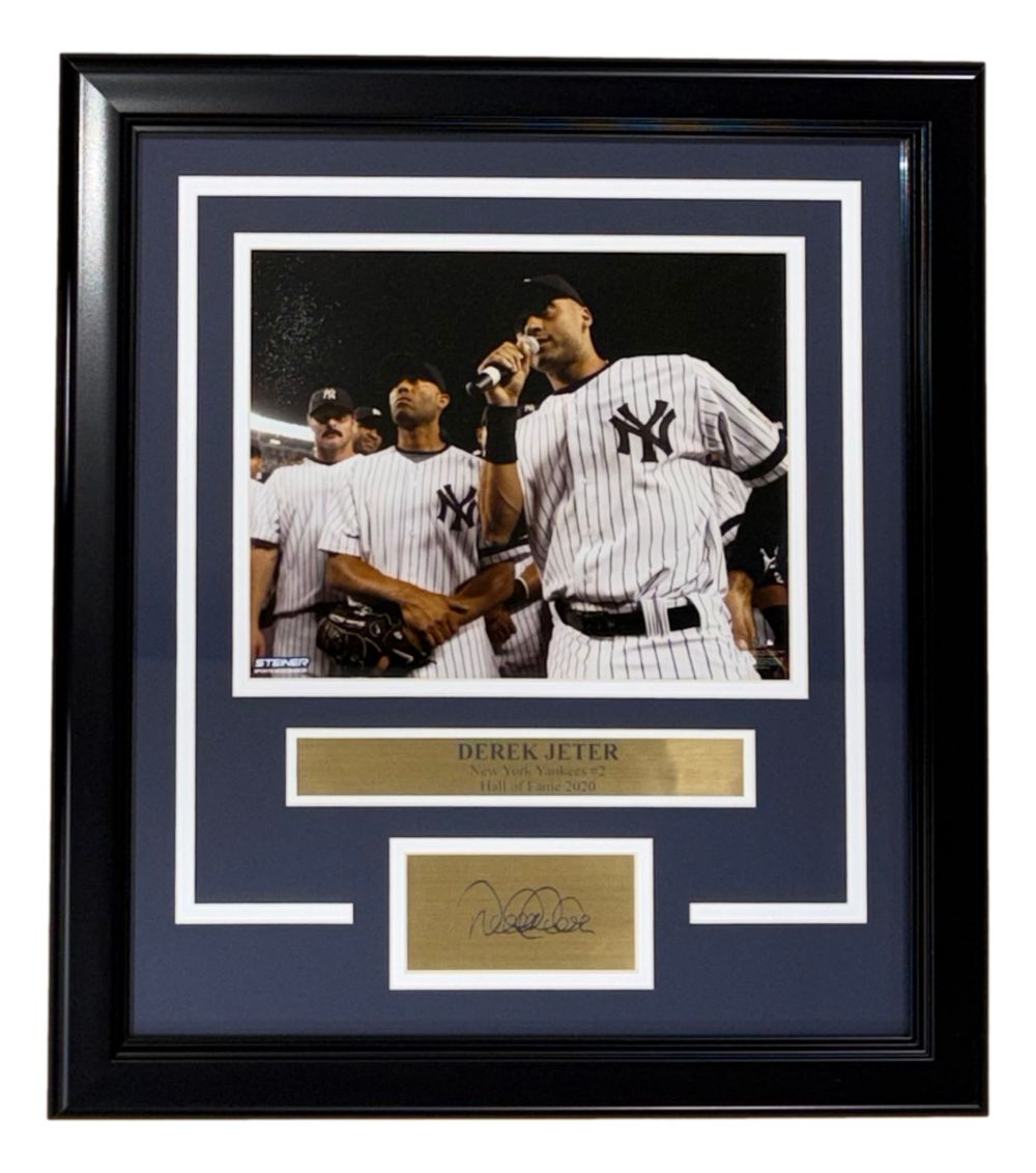 Derek Jeter Framed 8x10 NY Yankees Speech Photo w/ Laser Engraved Signature