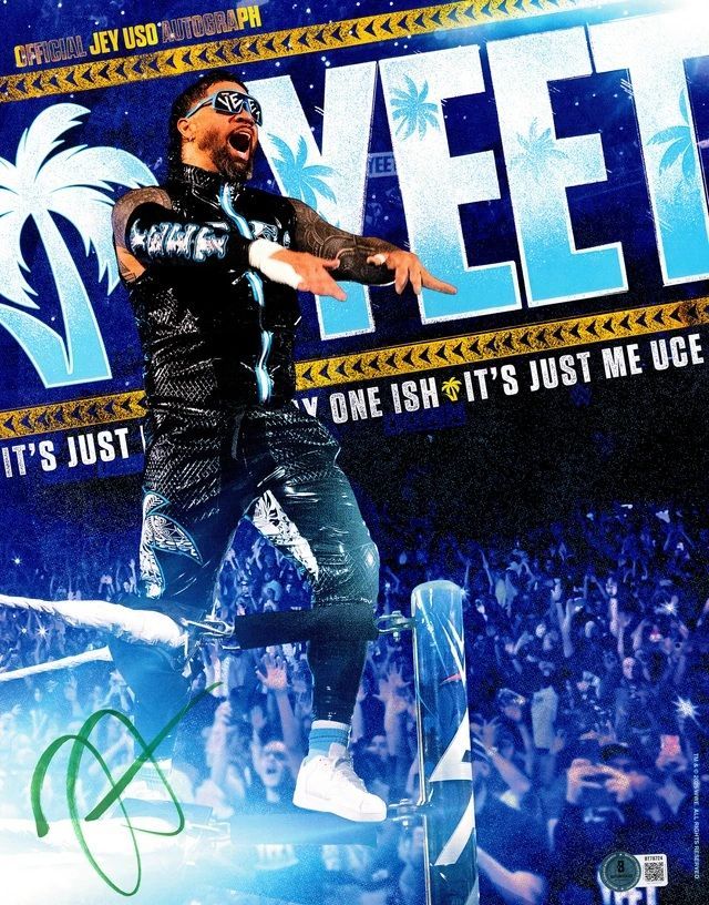 Jey Uso Signed In Green 11x14 WWE Yeet Collage Photo BAS