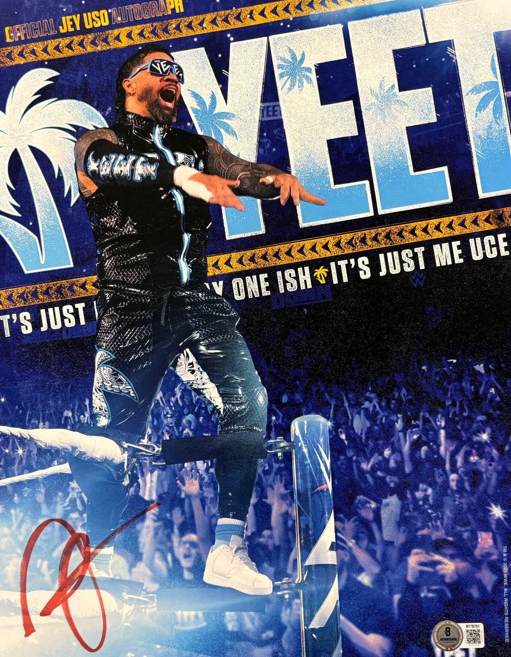 Jey Uso Signed In Red 11x14 WWE Yeet Collage Photo BAS