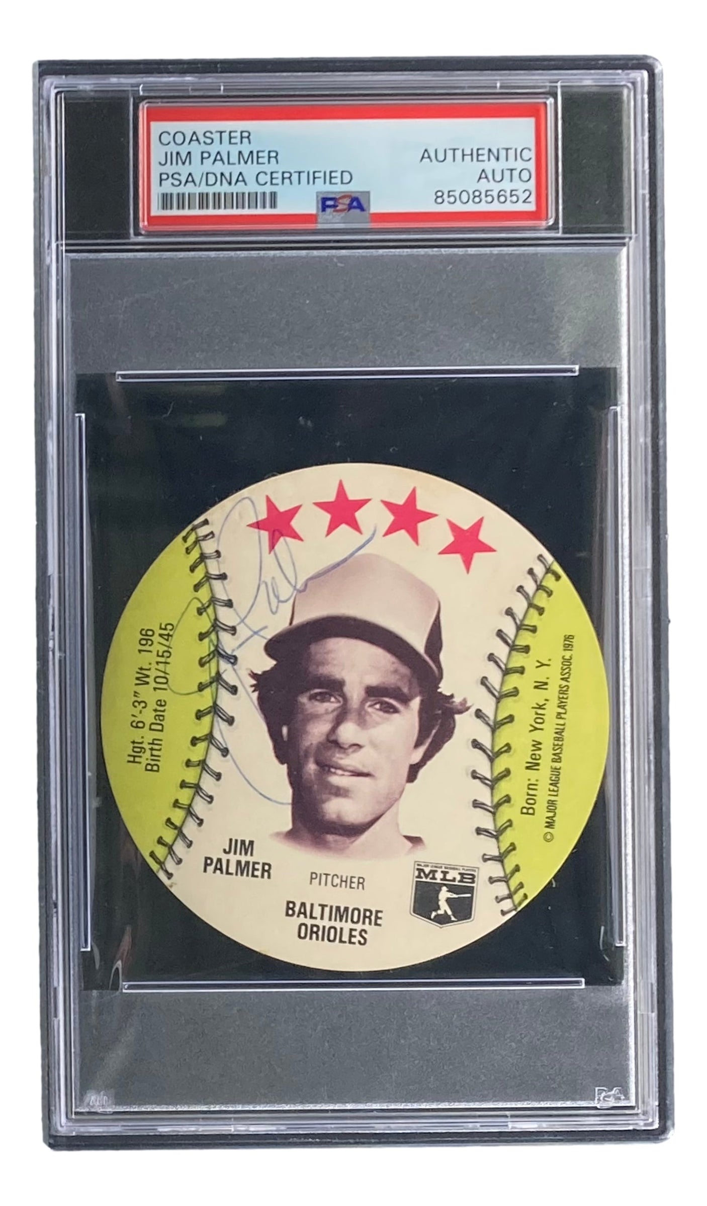 Jim Palmer Signed 1976 MSA Baltimore Orioles Disc Card PSA/DNA 85085652