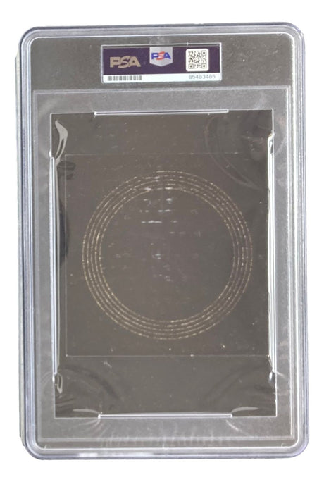 The Joe Elliott Signed Slabbed Def Leppard The Story So Far CD Booklet by Sports Integrity comes in a clear PSA holder with a barcode, QR code, and PSA logo label. The reverse features a dark design with circular patterns.